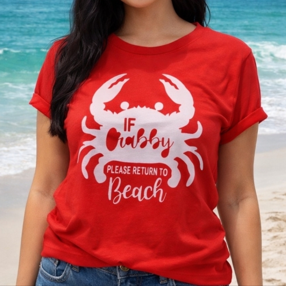 Beach Vibes Red Crab Graphic Tee Sz XL
